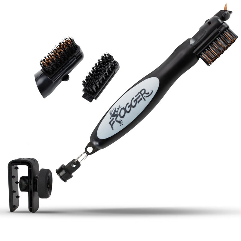 Frogger BrushPro Latch-It Golf Club Cleaner, Ergonomic Grip and Latch-it Magnet, Gray - Professional Golf Club Brush and Groove Cleaner for Golfers - Image 1